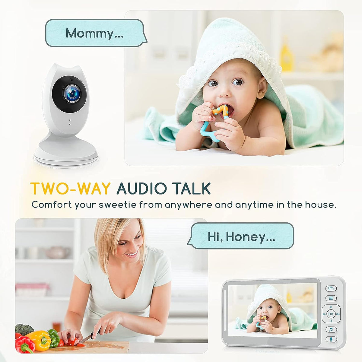 White 4.3 inch LCD Video Baby Monitor with Camera and Audio J4135