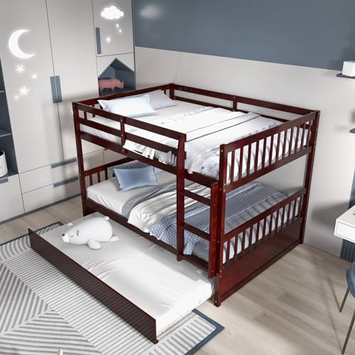 White Twin Over Twin Bunk Bed with Trundle P7567