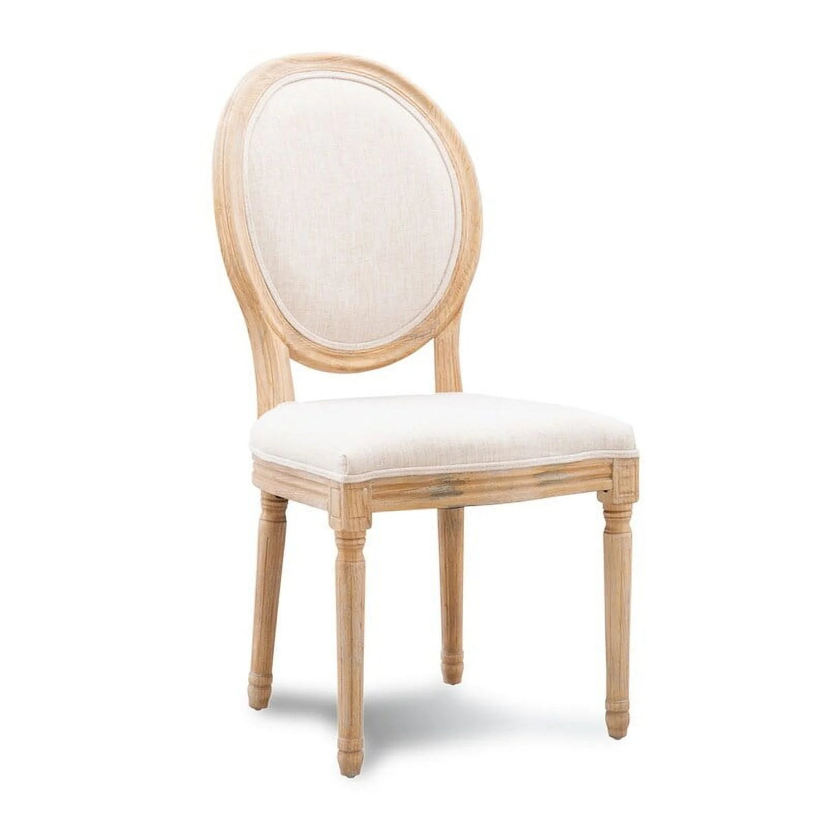 Natural Brown Elm Wood Linen Oval Back Chair Set of 2 G88748