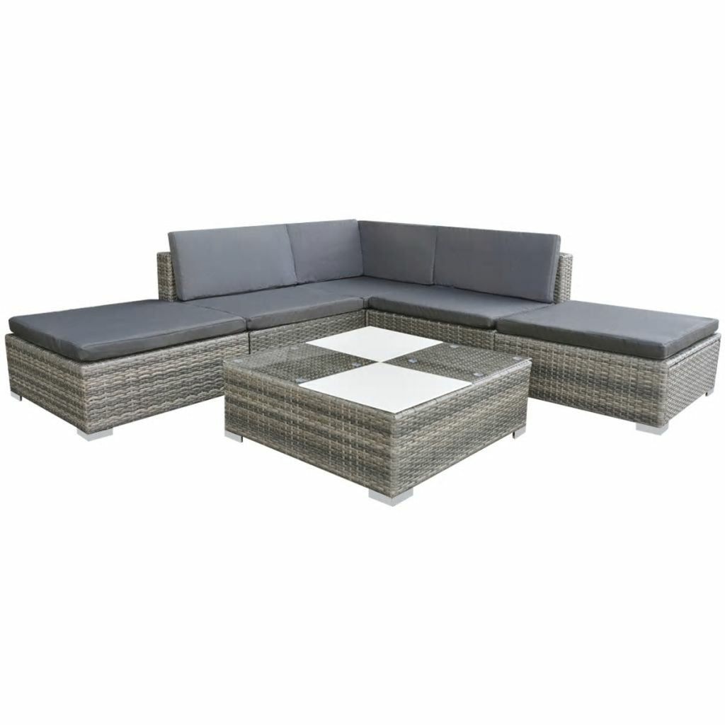 Gray Poly Rattan 6 Piece Corner Sofa Set with Coffee Table Y945211