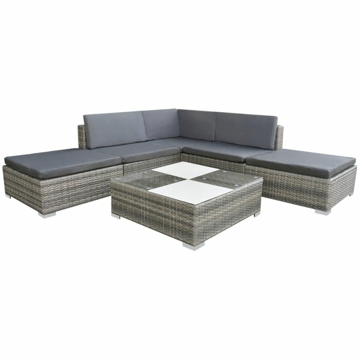 Gray Poly Rattan 6 Piece Corner Sofa Set with Coffee Table Y945211