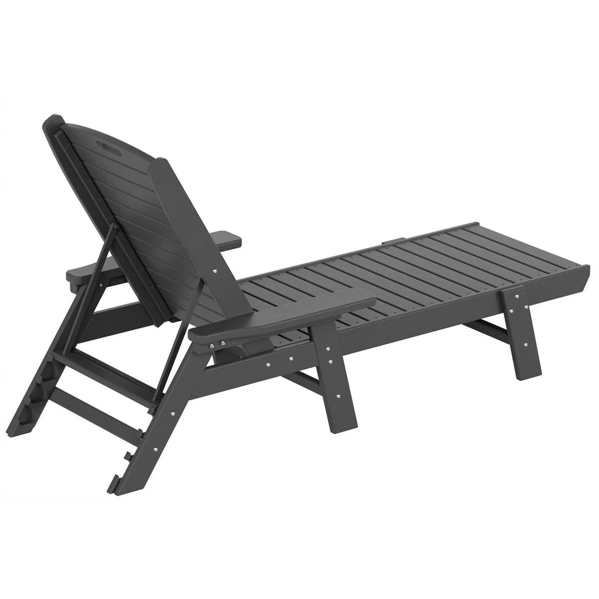 Gray 3PC HDPE Plastic Reclining Chaise Lounge Table Set O722