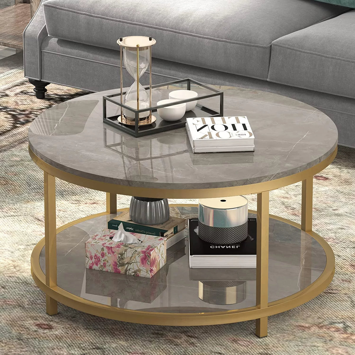 Round Coffee Table with Storage Open Shelf P87586
