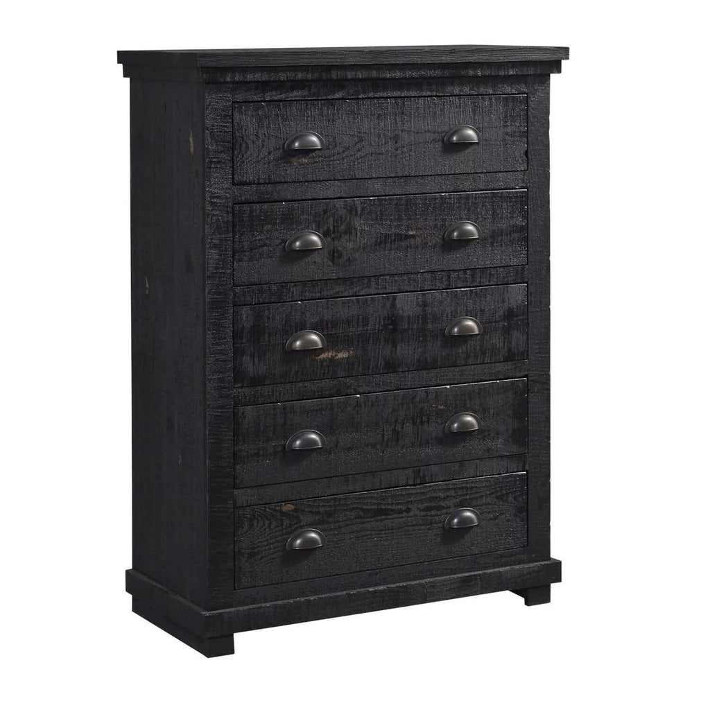 5 Drawer Wood Chest in Distressed Black O338