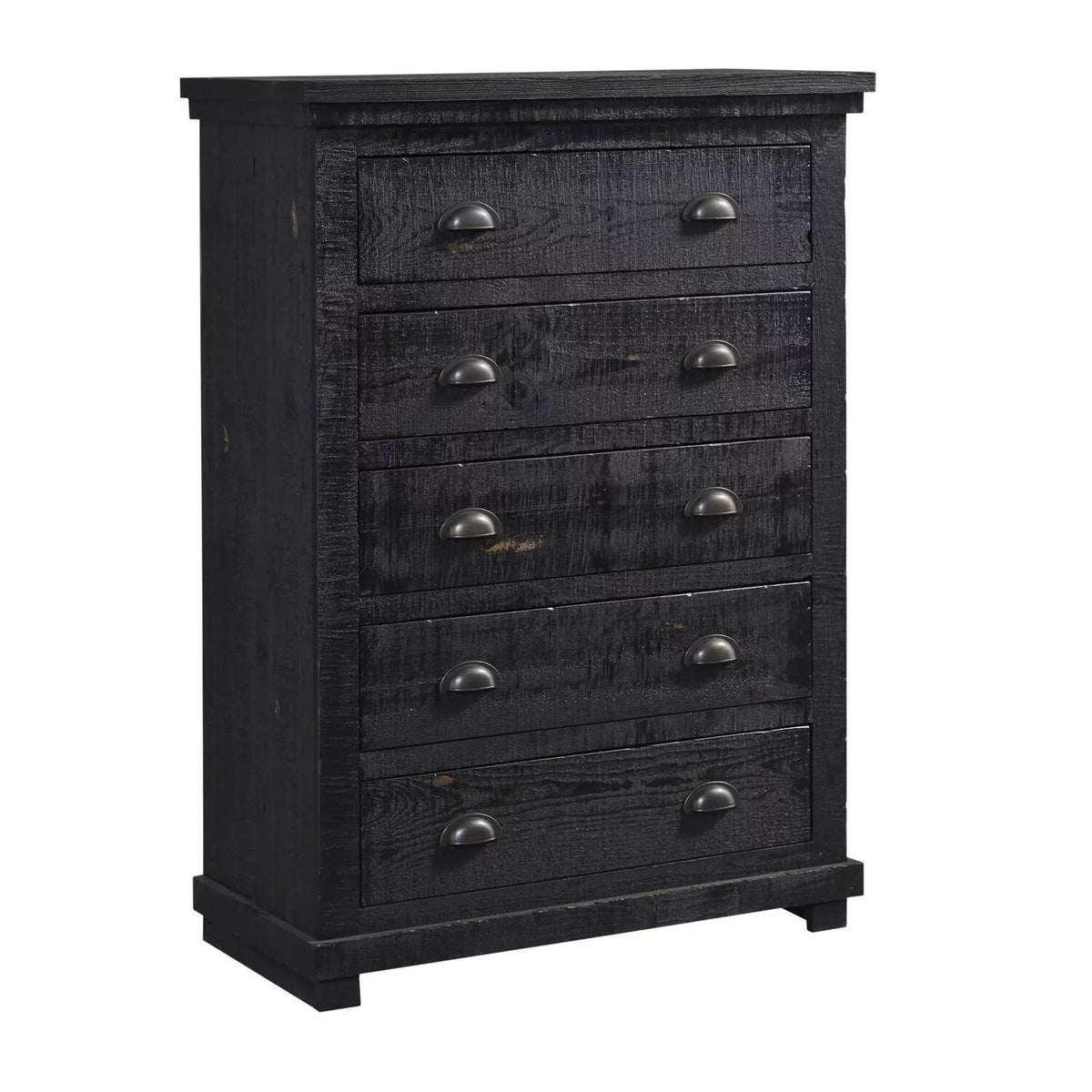 5 Drawer Wood Chest in Distressed Black O338
