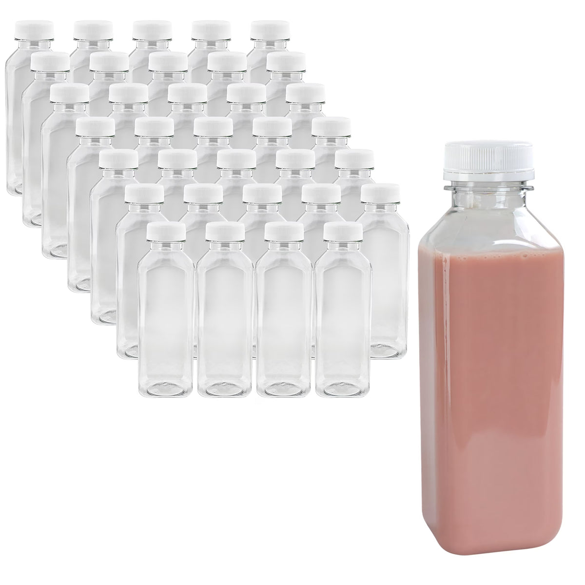 Plastic Juice Bottles with Caps in White - 35pk 16oz Bottles with Lids Y610