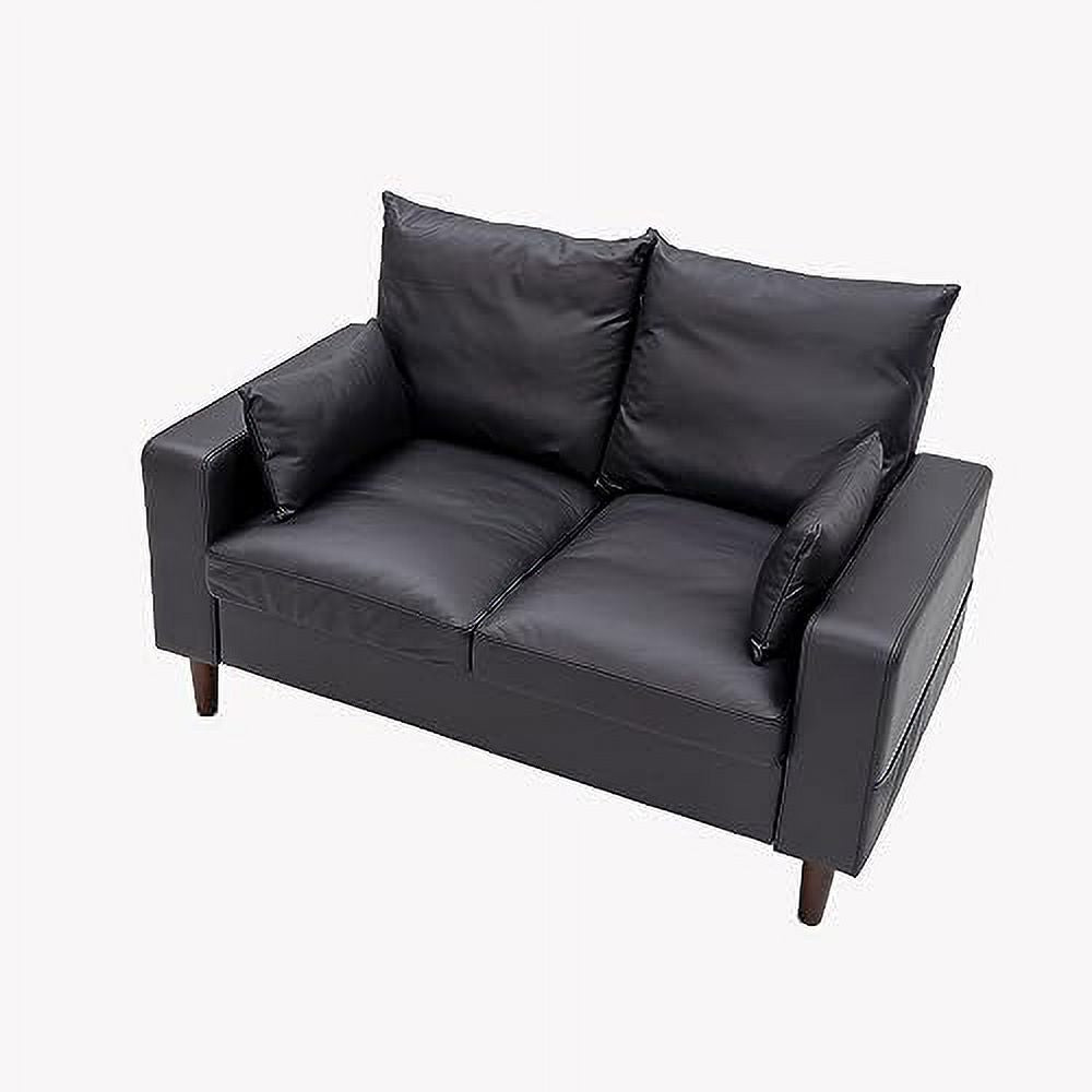 Black Faux Leather 2-Seater Sofa with Wood Leg Z808