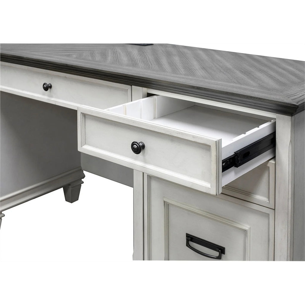 White Gray Wood Double Pedestal Desk R730