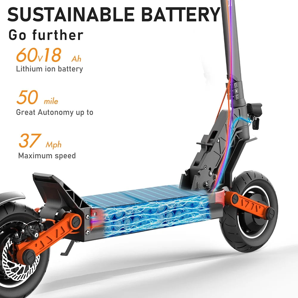 Dual Motor Electric Scooter, 2000W Up to 37 MPH & 50 Miles, 10 Off-Road Tires O402