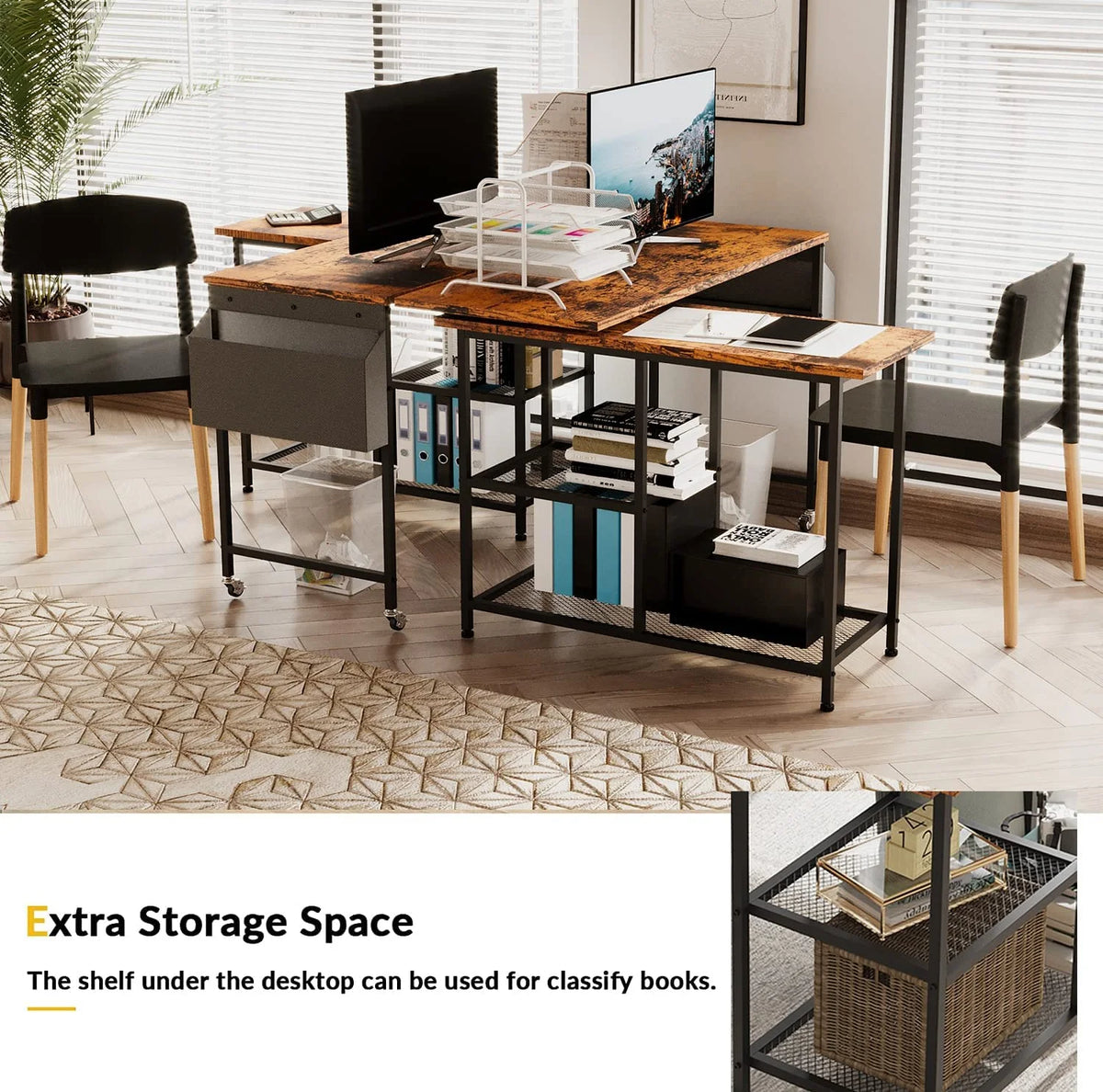 L-Shaped Corner Computer Desk 67 Inch with Shelves W9865