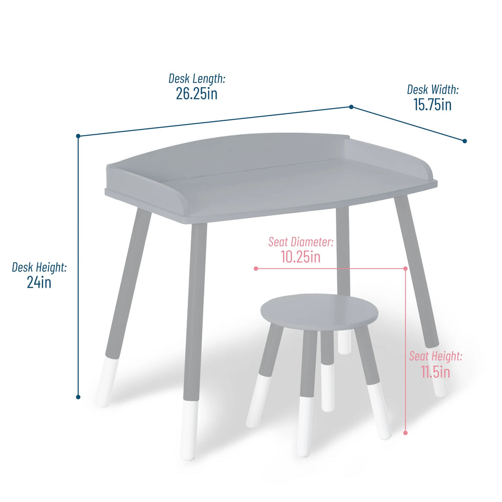 Study Desk and Stool Set Gray White W870552