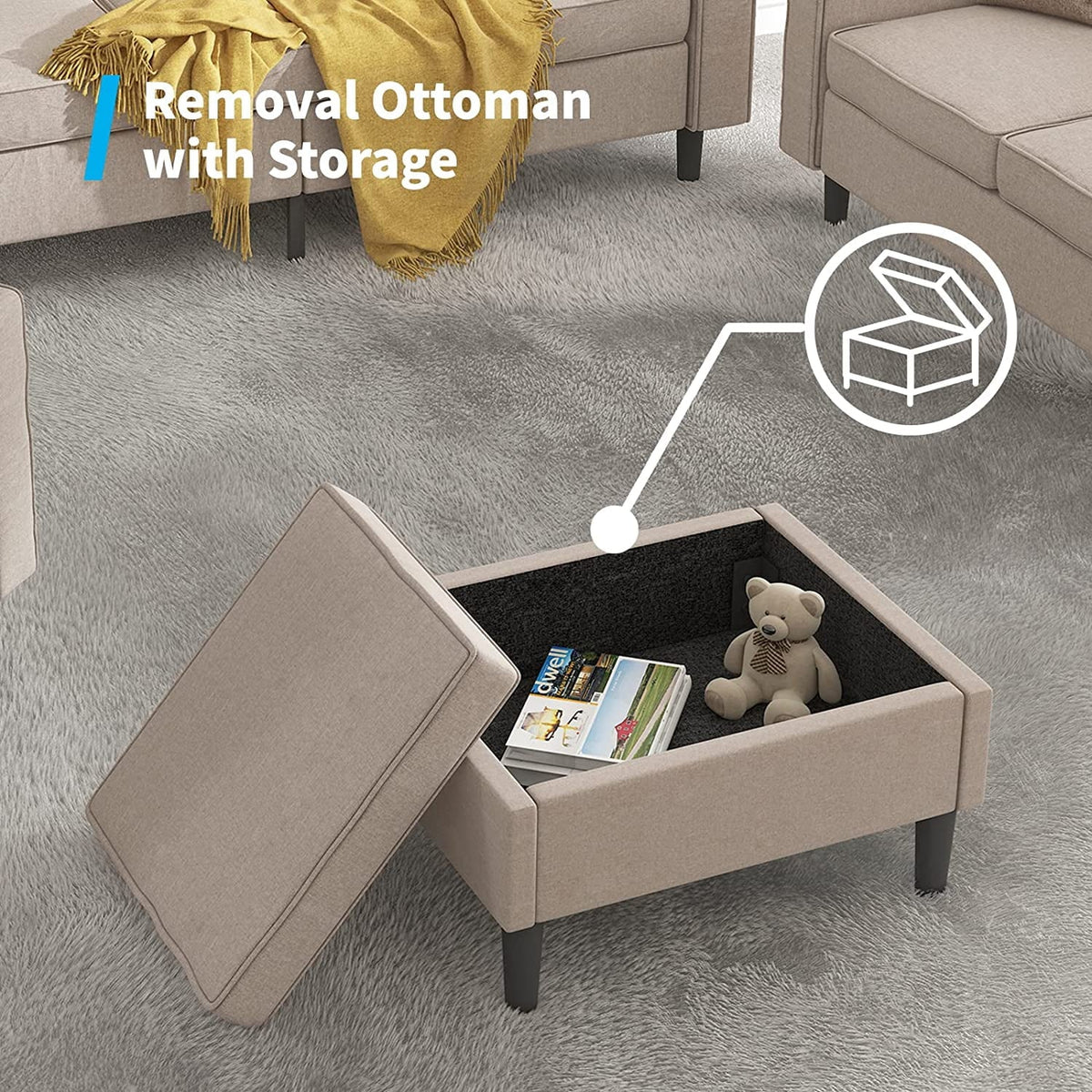 Convertible Sectional Sofa Couch with Storage Ottoman I79723