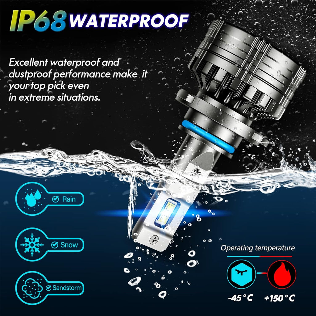 LED Headlight Bulbs Conversion Kit 6500K Cool White IP68 Waterproof, Pack of 2 J7989