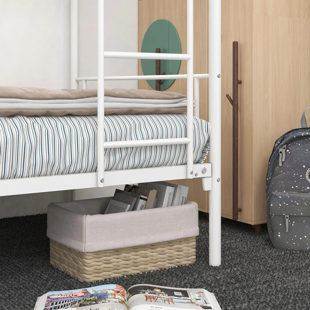 Twin-Over-Twin Bunk Bed with Metal Frame and Ladder White A93265