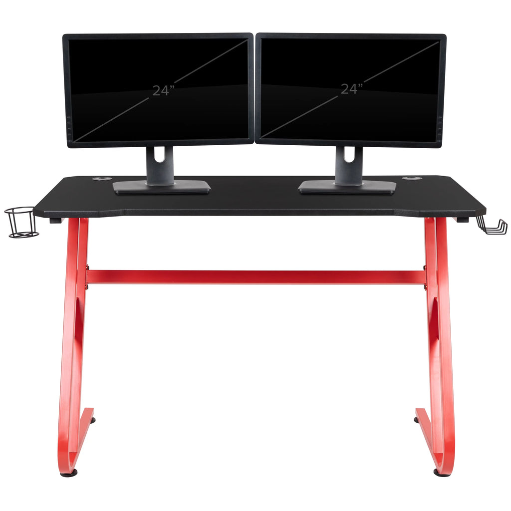 Red Ergonomic Gaming Desk with Cup Holder V696