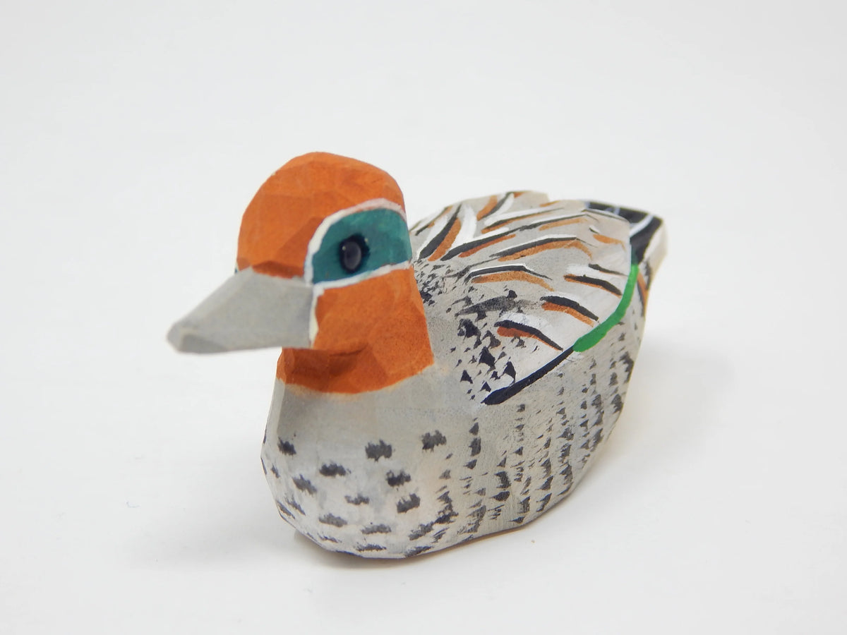 Teal Wooden Duck Figurine Handmade Carving W909