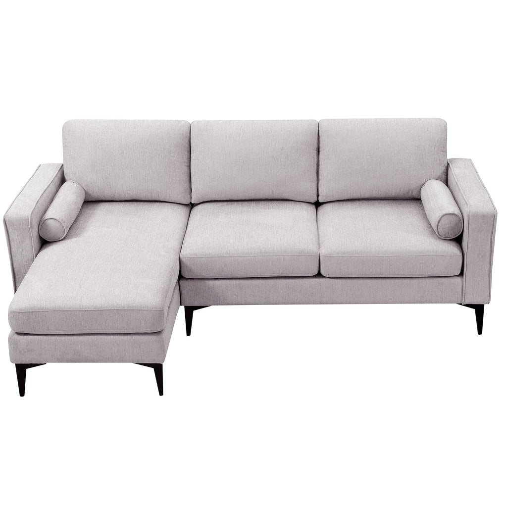 L-Shaped Sectional Sofa with Reversible Chaise, 3 Seater Chenille Fabric Modular Couch with Pillows Metal Legs Z462