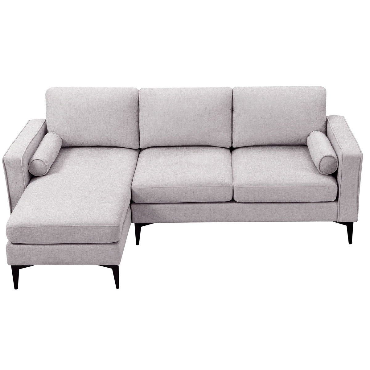L-Shaped Sectional Sofa with Reversible Chaise, 3 Seater Chenille Fabric Modular Couch with Pillows Metal Legs Z462
