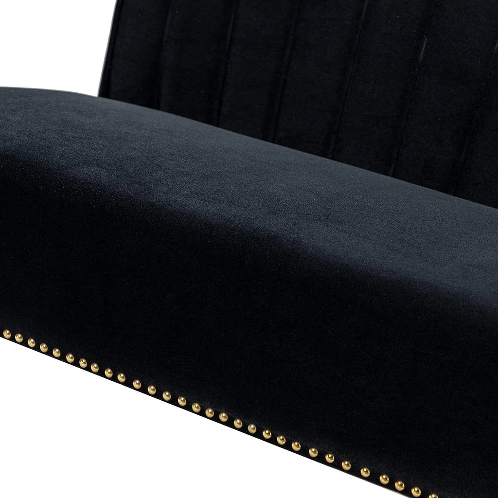 Velvet Upholstered Armless Loveseat Sofa with Golden Metal Legs I88021