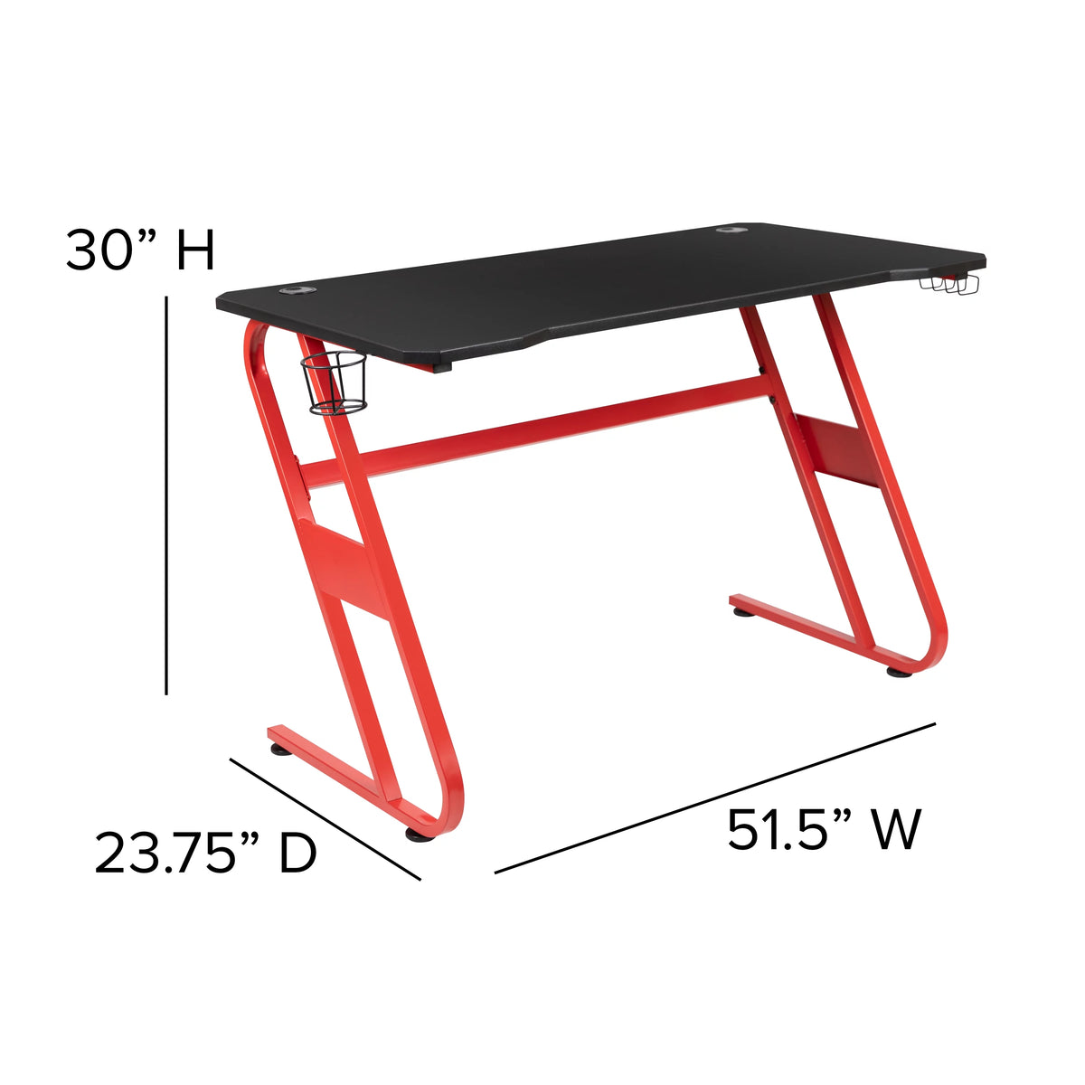 Red Ergonomic Gaming Desk with Cup Holder V696