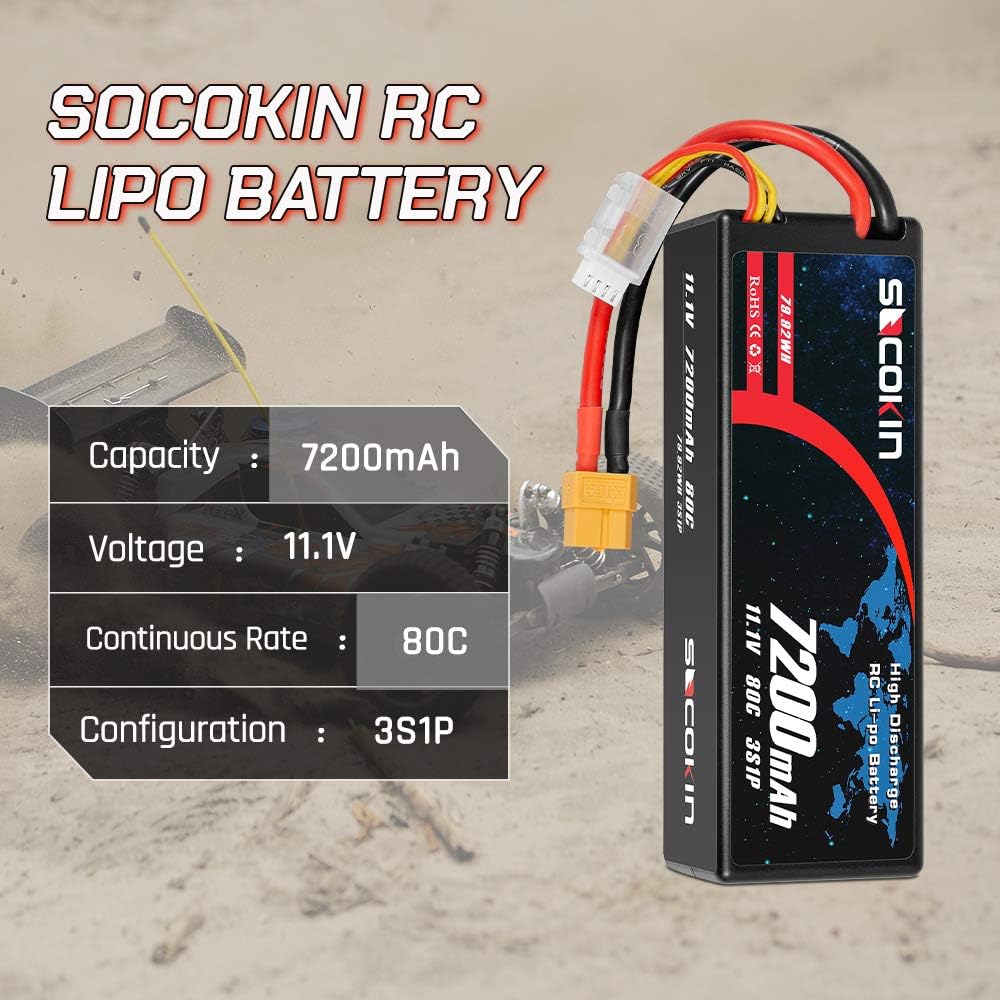 2 Pack 11.1V 7200mAh 80C Hard Case Lipo Battery XT60 Plug R387