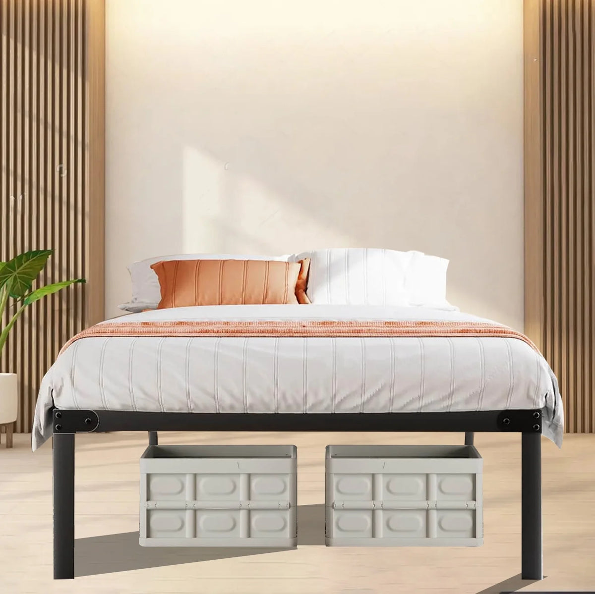 Queen Storage Metal Platform Bed Frame Y36446
