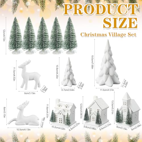 12 Pcs Ceramic Christmas Village Set with Lights S3043