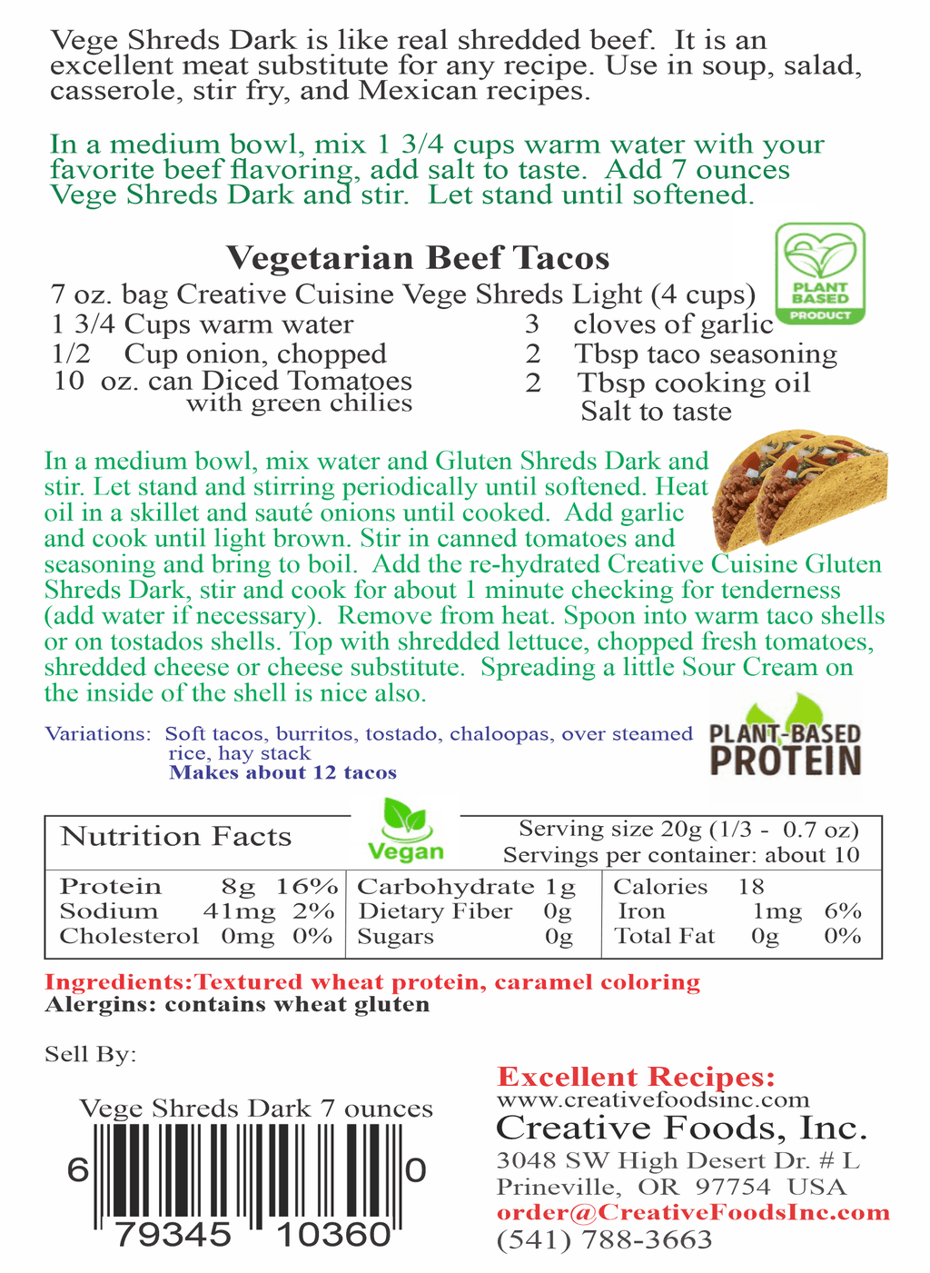 Shredded Dark Veggie Meat 12 pounds E3064
