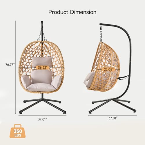 Beige Wicker Rattan Egg Chair with Stand J313484