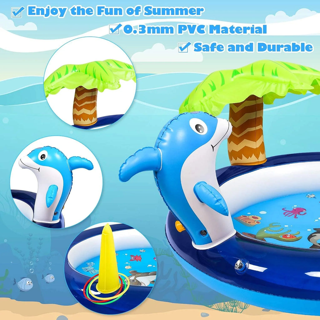 Blue Inflatable Swimming Pool with Dolphin Sprinklers A8412