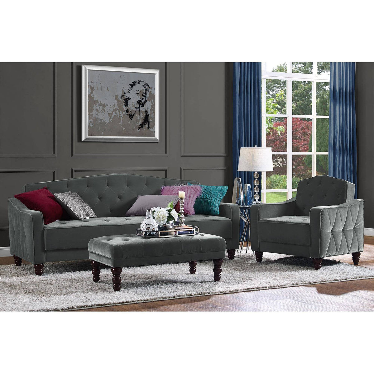 Gray Velvet Tufted Sofa Sleeper T18007