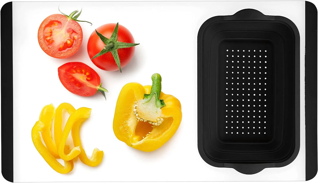 Cutting Board with 2.5 Qt Collapsible Silicone Colander A4701