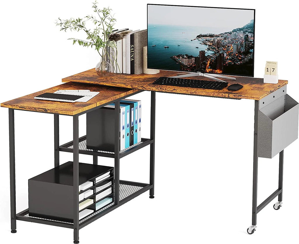 L-Shaped Corner Computer Desk 67 Inch with Shelves W9865