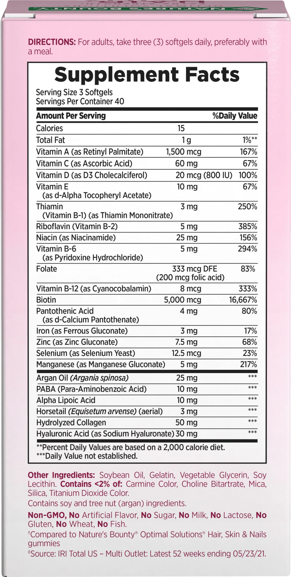 Hair, Skin and Nail Biotin & Vitamins A, C, & E Softgels, 120 Ct F706479