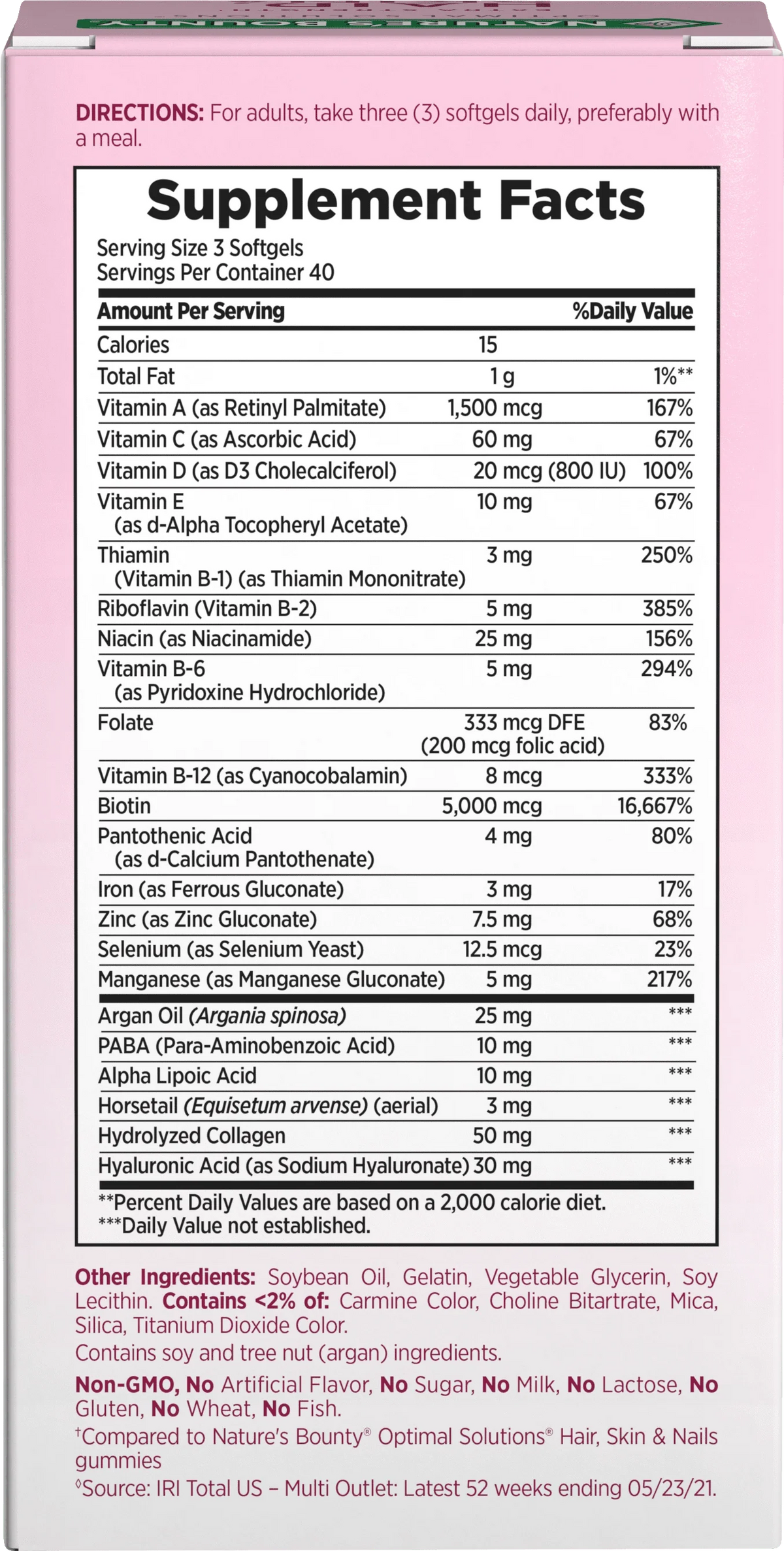 Hair, Skin and Nail Biotin & Vitamins A, C, & E Softgels, 120 Ct F706479