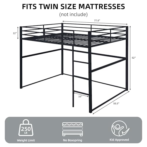 White Twin Metal Loft Bed with Safety Guard Rails R8422