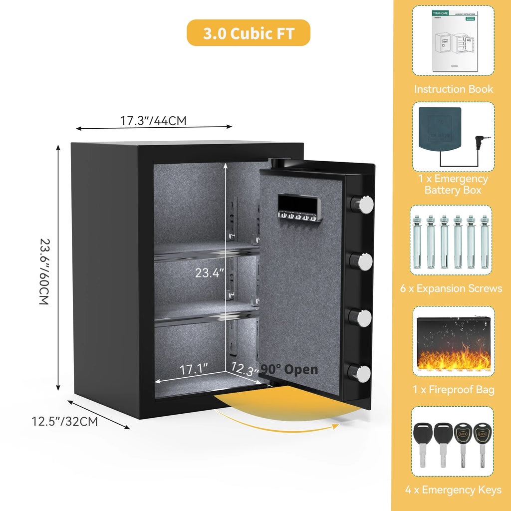Safe Box with Digital Keypad, Water and Fire Resistant, Adjustable Shelves and LED Lighting C995239
