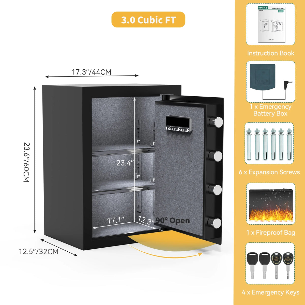 Safe Box with Digital Keypad, Water and Fire Resistant, Adjustable Shelves and LED Lighting C995239