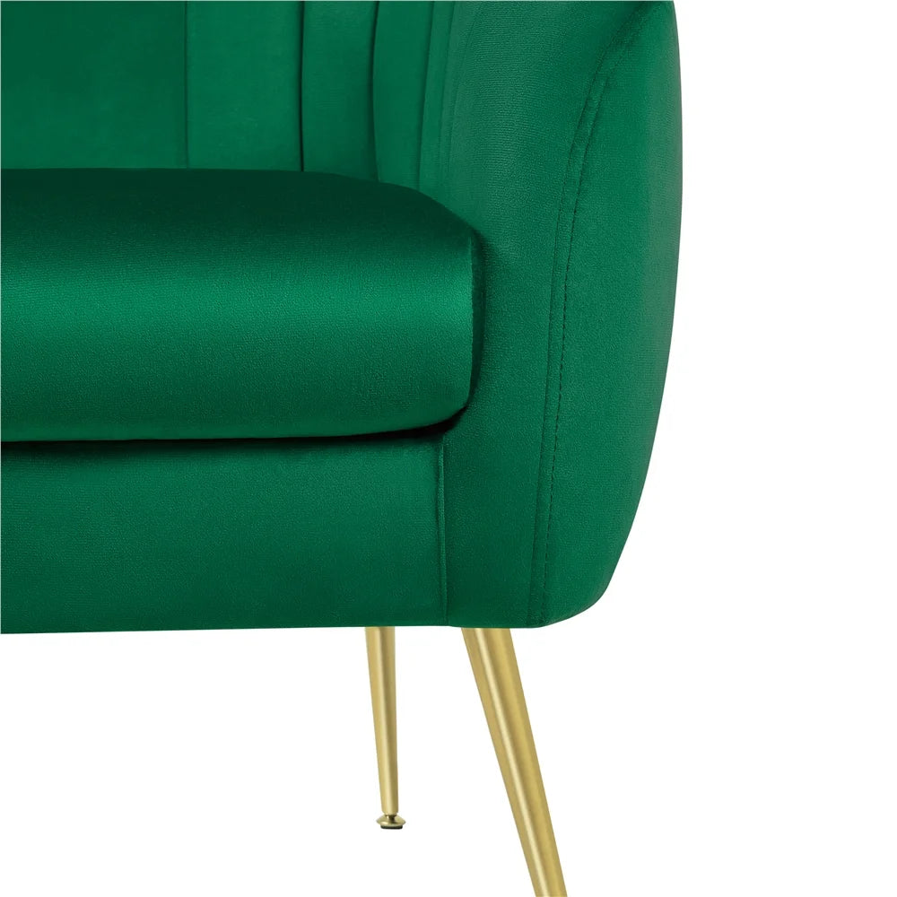 Green Channel Tufted Accent Armchair with Gold Metal Legs U347