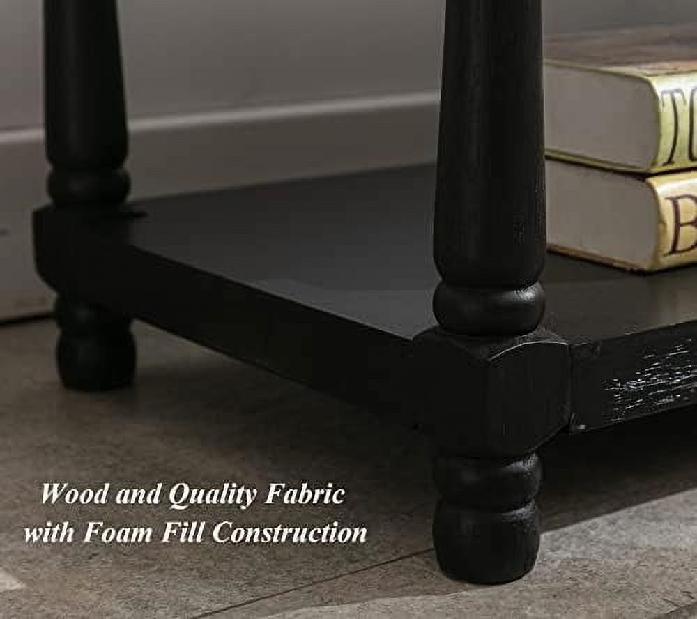 Grey Linen Tufted Bench with Shelf K677243