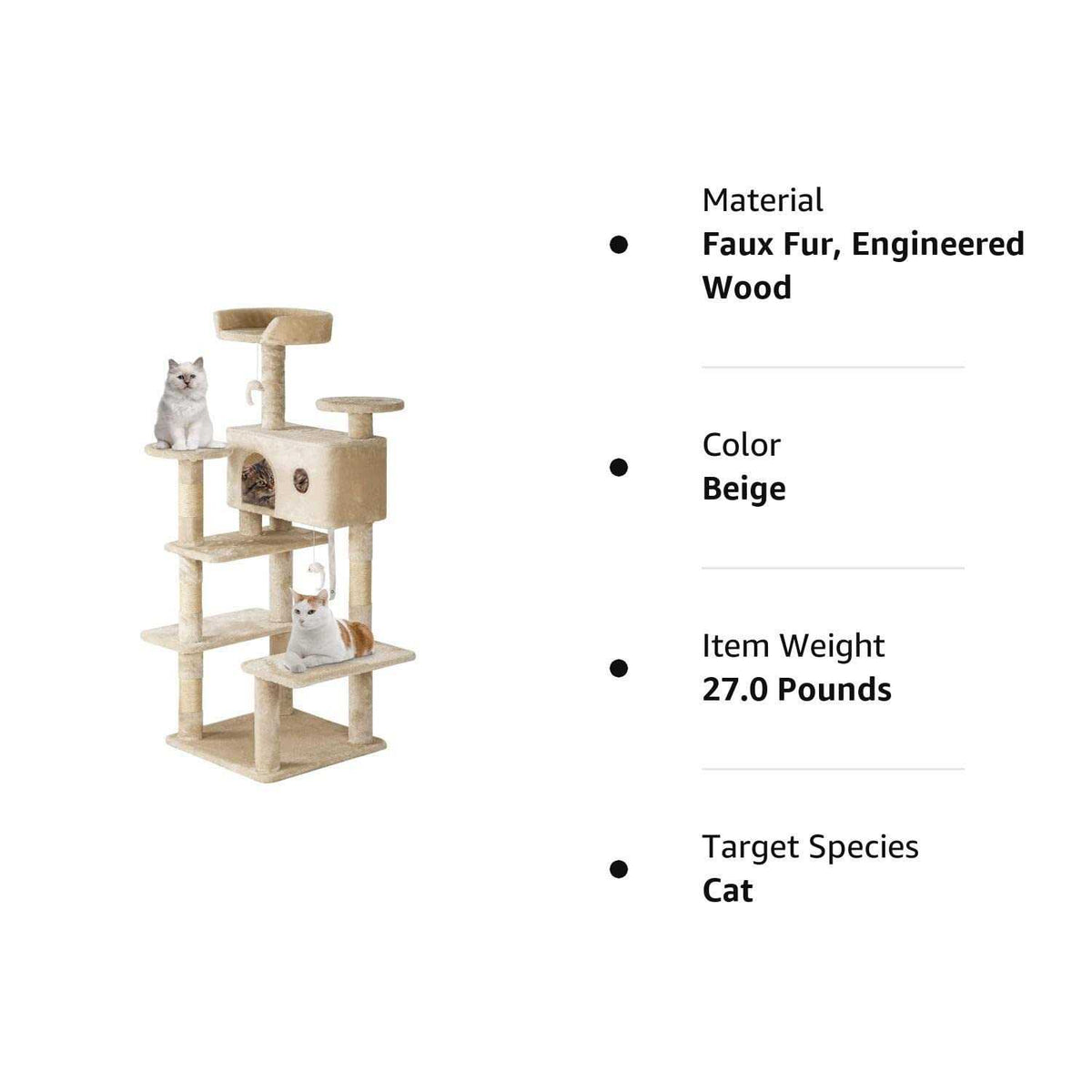 54in Cat Tree Tower with Scratching Posts and Condo H160