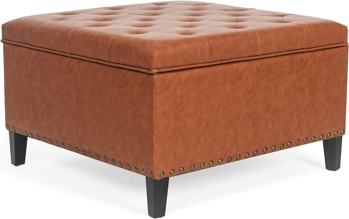 Faux Leather Storage Ottoman Bench with Wood Legs W875