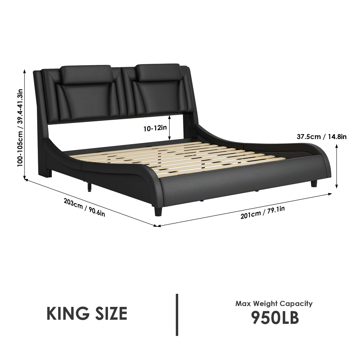 Queen LED PU Leather Upholstered Platform Bed with Adjustable Headboard H123255