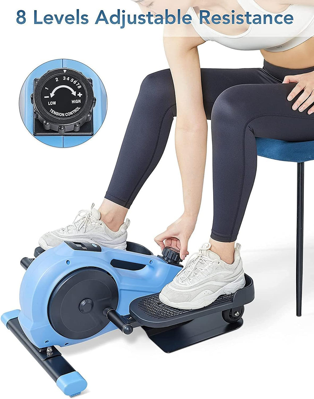 Under Desk Elliptical Pedal Exerciser with 8 Levels Adjustable Magnetic Resistance and LCD Monitor U238
