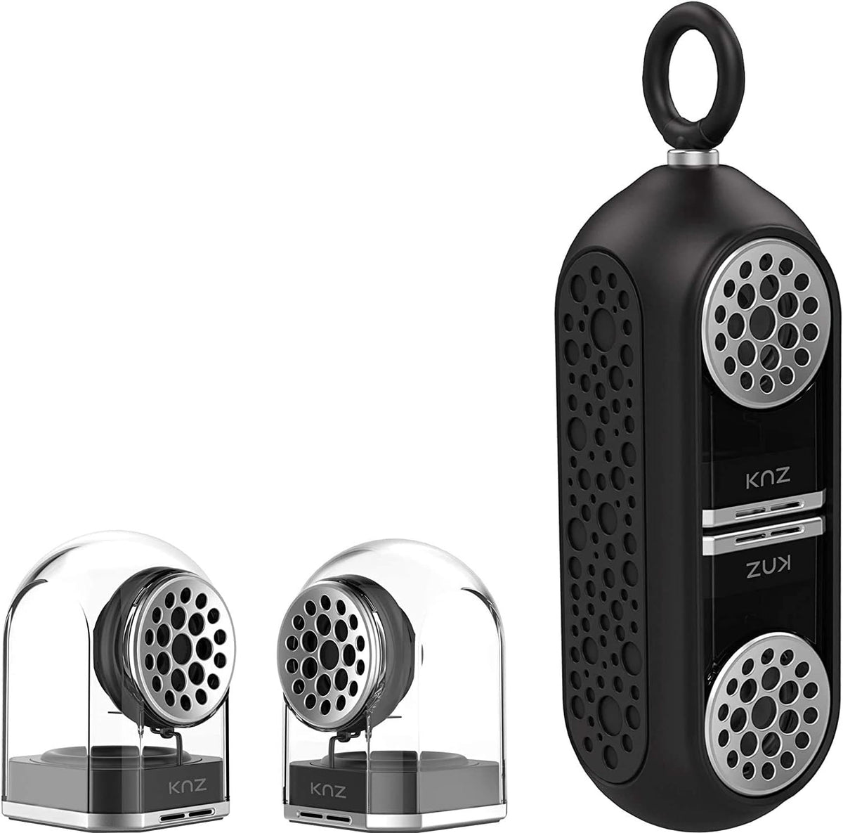 Portable Bluetooth True Wireless Speakers with Magnetic Connectable Base, Gray, Pack of 2 E46627