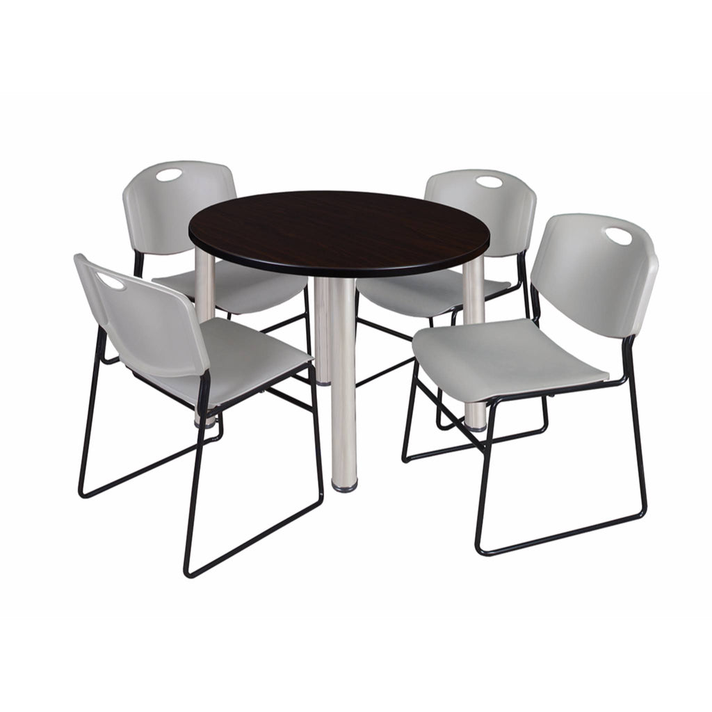 36x22 Round Breakroom Table with 4 Stack Chairs F93538