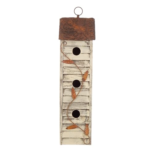 18" Hanging Washed White Distressed Solid Wood Birdhouse K986925