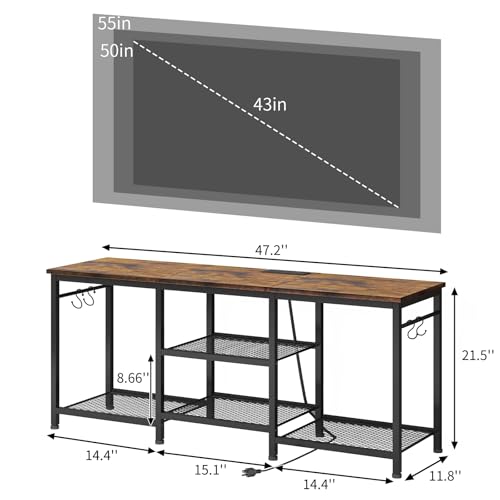 Rustic Brown TV Stand with Charging Station and Lights Z39964