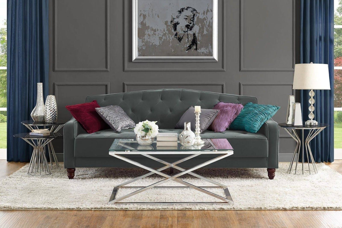 Gray Velvet Tufted Sofa Sleeper T18007