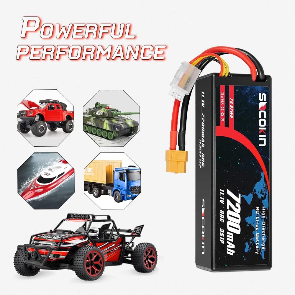 2 Pack 11.1V 7200mAh 80C Hard Case Lipo Battery XT60 Plug R387